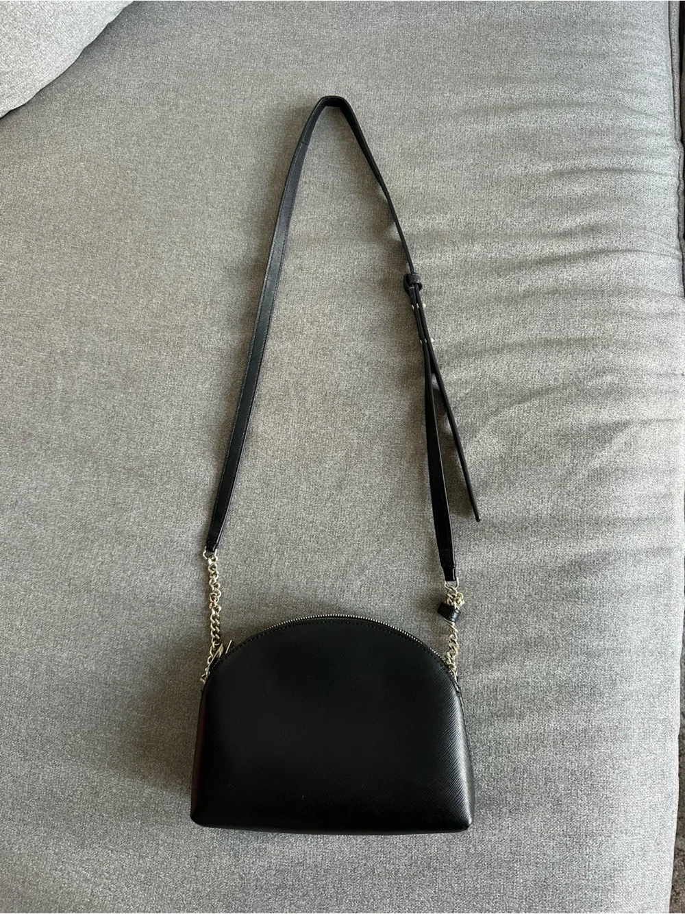 kate spade Black Leather Half-Moon Crossbody with Gold Chain